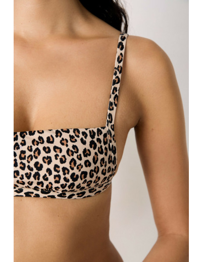 Bandeau haut de maillot à nouer imprimé léopard