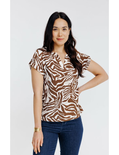 Tee-shirt col mao imprimé zèbre