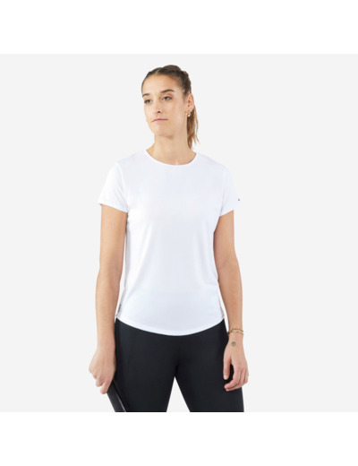 T-shirt tennis col rond dry femme - essentiel 100 blanc