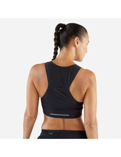 Crop top de Running léger Femme - KIPRUN Race crop 900 Light noir Méline ROLLIN