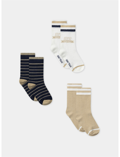Lot de 3 paires de chaussettes à rayures ou uni Garçon