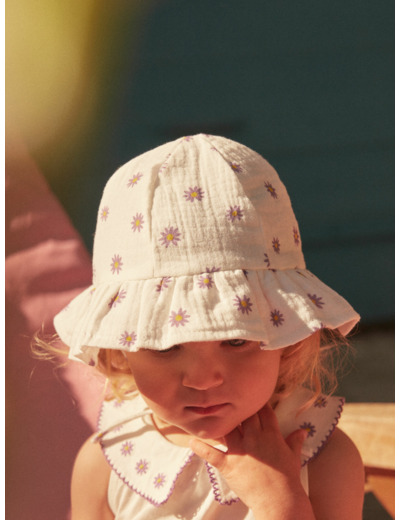 Bob écru à imprimé fleuri en gaze de coton