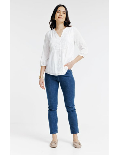 Blouse boutonnée col mao avec broderie