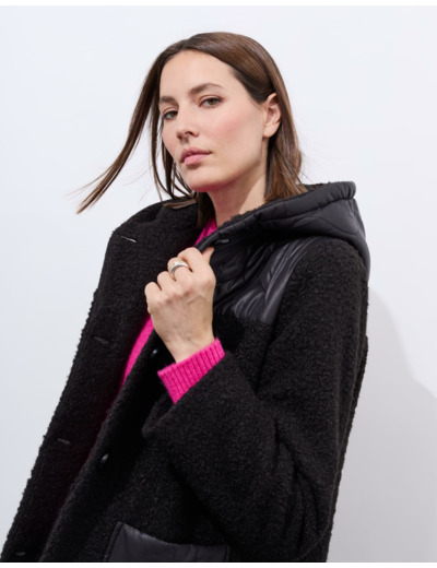 Manteau bi-matière uni NOIR Femme