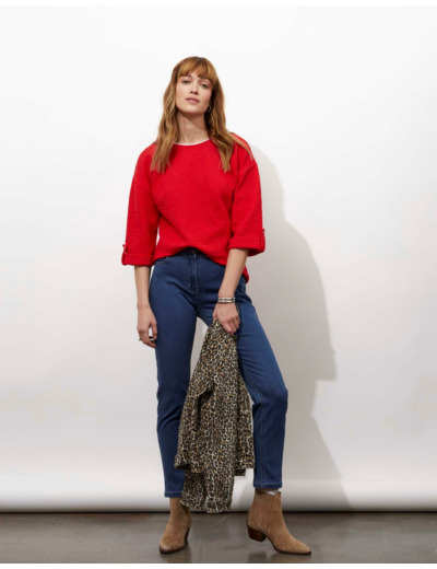 Top manches 3/4 uni ROUGE Femme