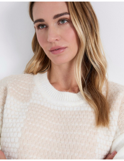 Pull épais en mélange laine bicolore ECRU Femme