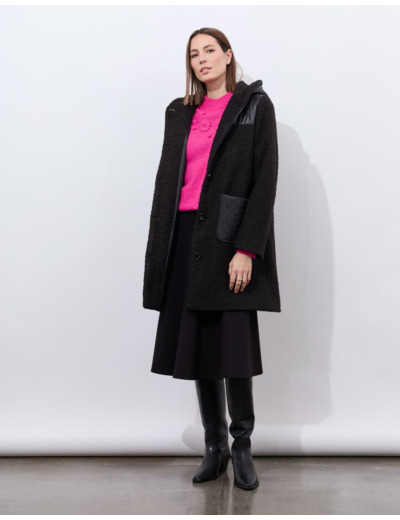 Manteau bi-matière uni NOIR Femme
