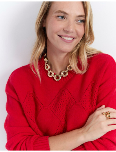 Pull épais uni ROUGE Femme