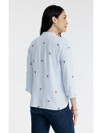 Chemise rayée imprimée cerises