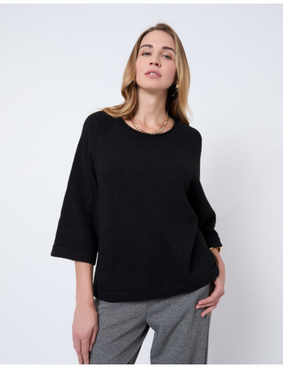 Pull épais court en mélange laine uni NOIR Femme