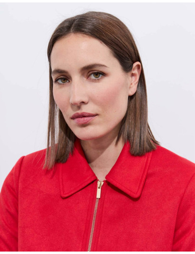 Veste courte en suédine unie ROUGE Femme