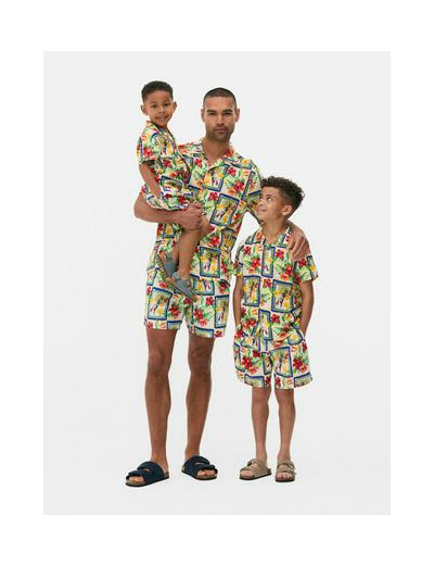 Chemise boutonnée à motif tropical homme