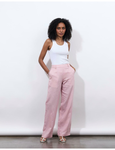 Pantalon long large uni ROSE PALE Femme
