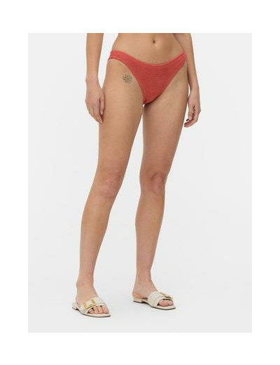 Bas de bikini échancré en tissu froncé à rayures