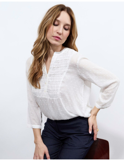 Blouse manches 3/4 unie BLANC Femme