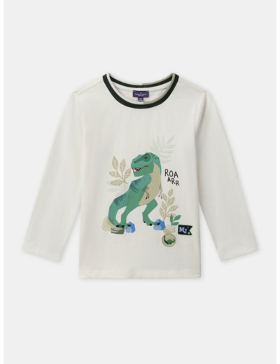 T-shirt écru à imprimé dinosaure manches longues Garçon