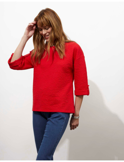 Top manches 3/4 uni ROUGE Femme