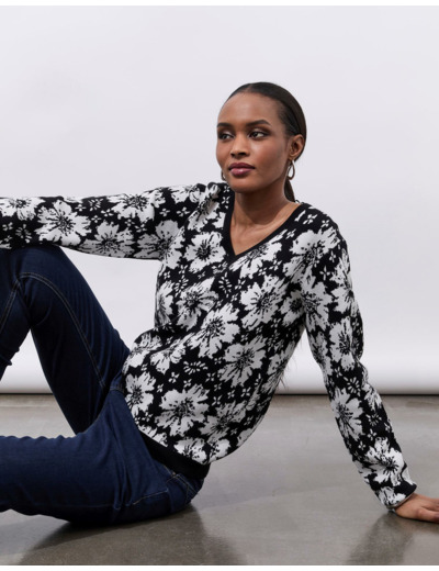 Pull fin jacquard NOIR Femme