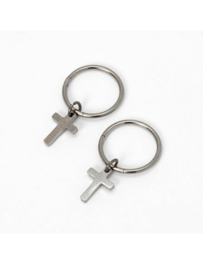 Mini créoles croix 10 mm en titane couleur argentée - Collection C Luxe