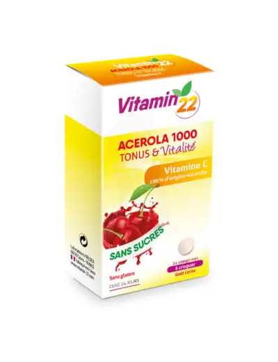 Vitamin'22 Acérola 1000 Comprimés à Croquer Cerise Boîte De 24