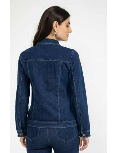 Veste denim brut avec strass fleurs