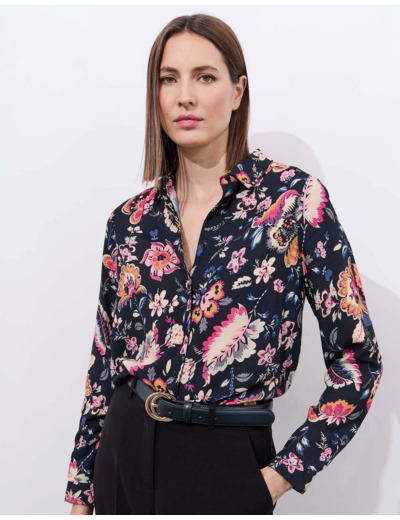 Chemisier manches longues imprimé à fleurs NOIR Femme