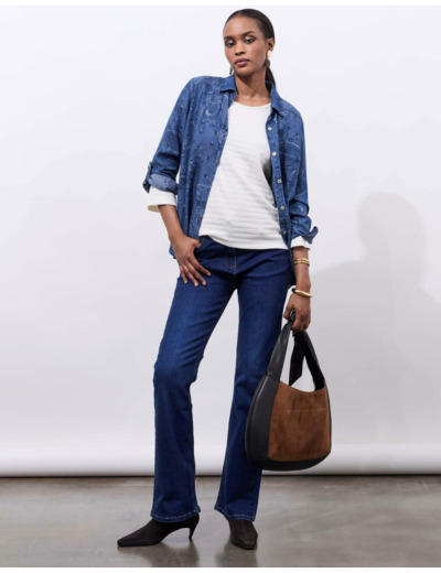 Chemisier manches longues unie BLEU Femme