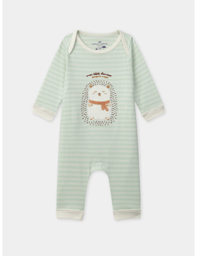 Grenouillère à rayures vertes patch hérisson sans pressions Bébé Garçon