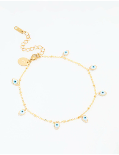 Waterproof Gold Plated Stainless Steel Evil Eye Anklet
