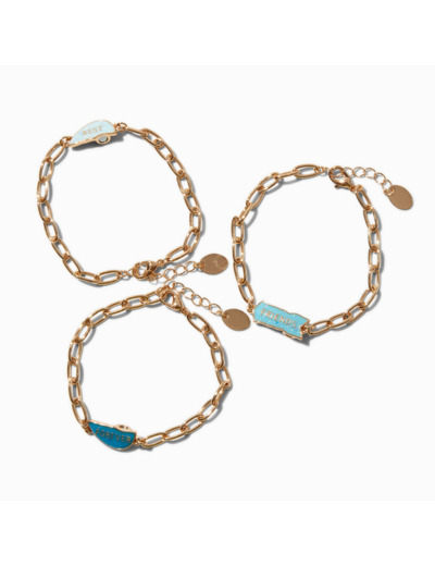 Bracelets de chaîne cœur fendu avec dégradé bleu « Best friends forever » - Lot de 3
