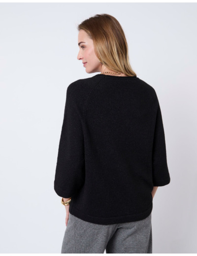 Pull épais court en mélange laine uni NOIR Femme