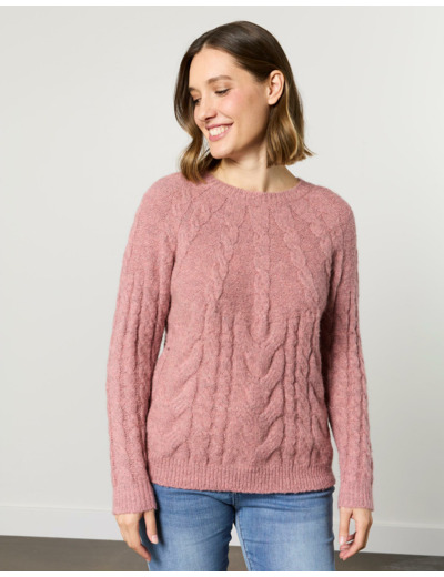 Pull épais contenant de la laine uni ROSE Femme