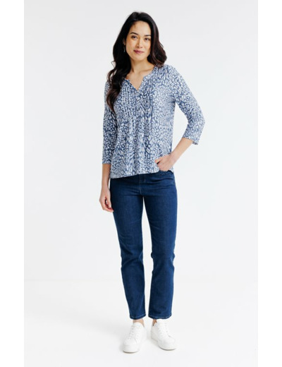 Tee-shirt léopard col mao avec plis