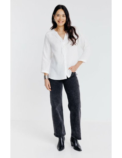 Blouse unie avec galon dentelle
