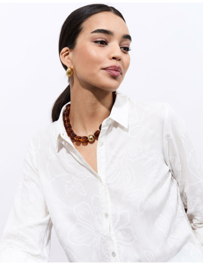 Chemisier manches longues imprimé BLANC Femme