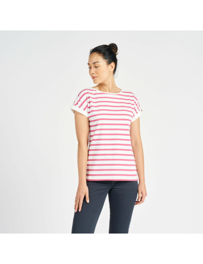 T-shirt manches courtes - marinière de voile sailing 100 femme ecru rose