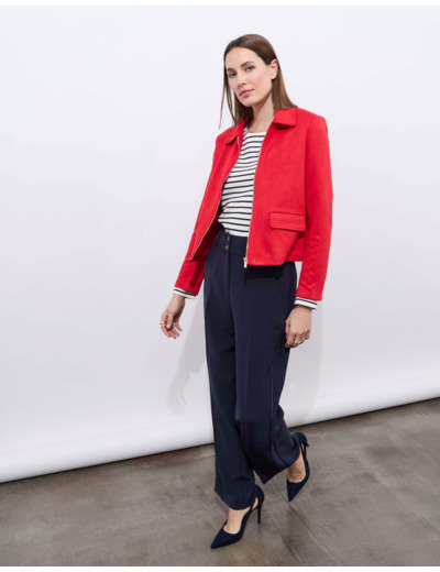 Veste courte en suédine unie ROUGE Femme