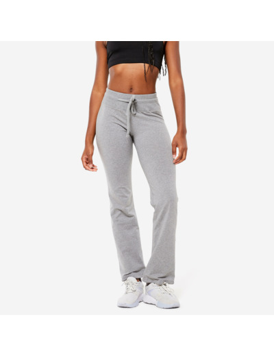 Legging fitness long coton extensible bas resserable femme - Fit+ gris chiné