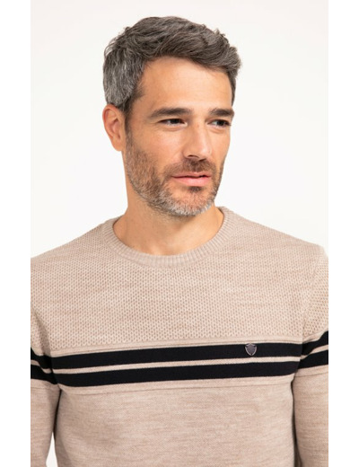Pull col rond rayé Miel