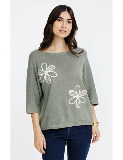 Pull avec patchs fleurs