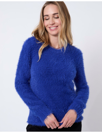 Pull épais uni BLEU Femme