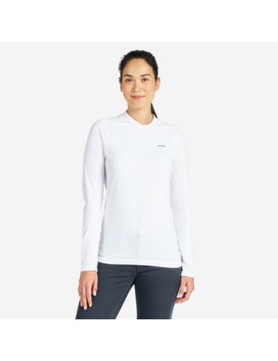 T-shirt anti-uv manches longues sailing 500 femme blanc, manche plasma