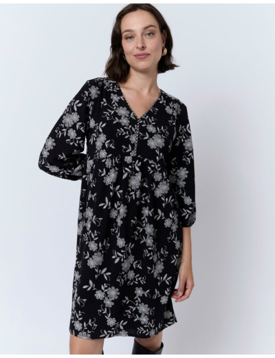 Robe courte imprimé à fleurs NOIR