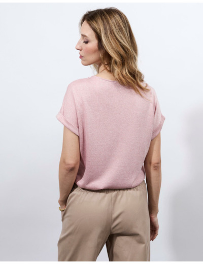 Top manches courtes uni ROSE PALE Femme