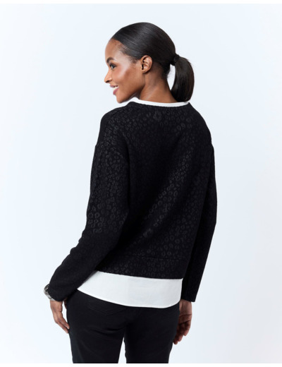 Top manches longues bi-matière bicolore NOIR Femme