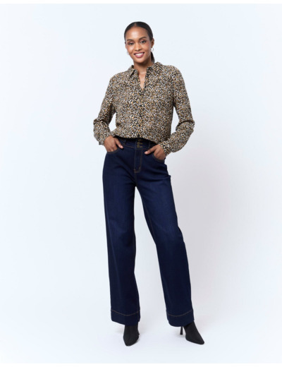 Chemisier manches longues imprimé léopard MARRON Femme