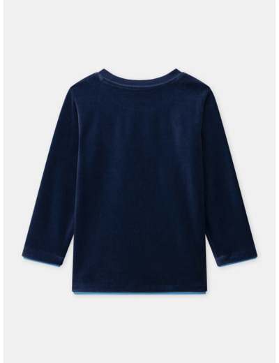 Pyjama bleu foncé en velours imprimé ours Garçon