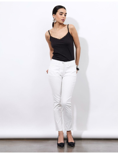 Pantalon 7/8 slim uni BLANC Femme