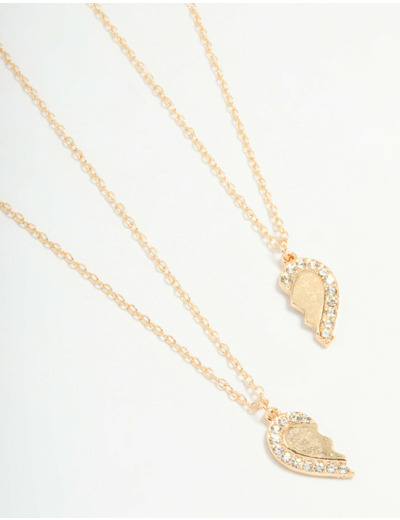 Gold Diamante Heart Friendship Necklaces 2-Pack
