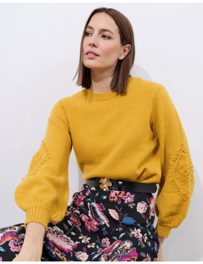 Pull épais uni JAUNE Femme